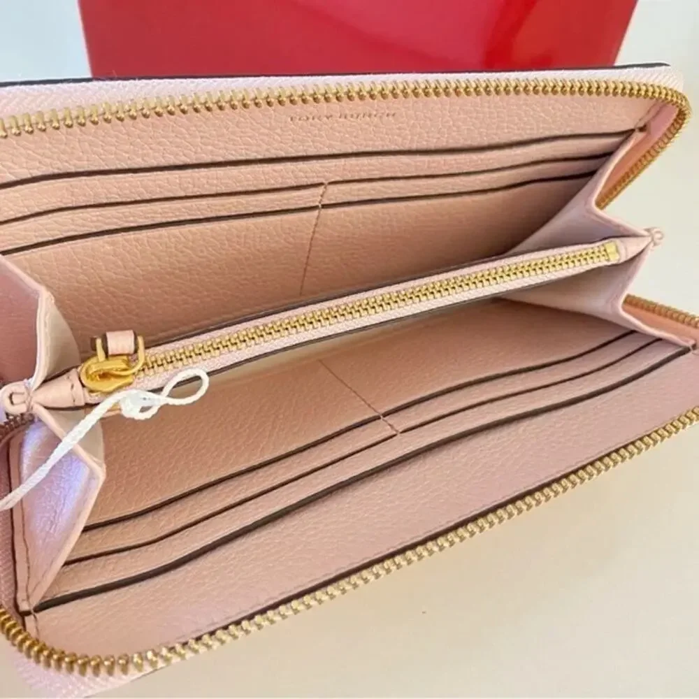 NEW Tory Burch Britten Shell Pink | Gold Hardware Leather Zip Continental Wallet